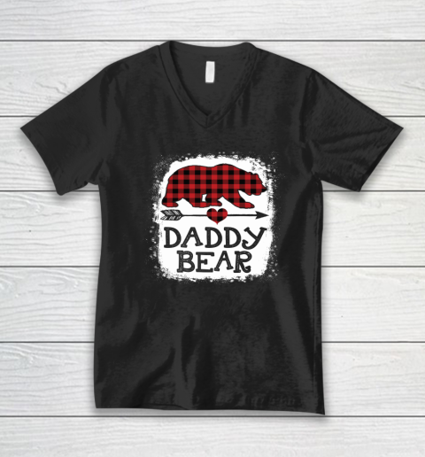 Daddy Bear Christmas Pajama Red Plaid Buffalo Family V-Neck T-Shirt