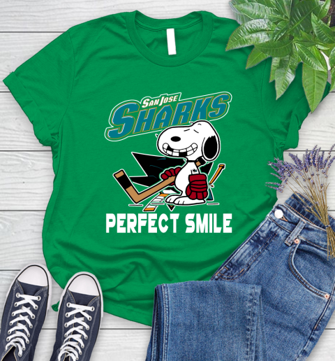 NHL San Jose Sharks Snoopy Perfect Smile The Peanuts Movie Hockey T Shirt Women's T-Shirt 9