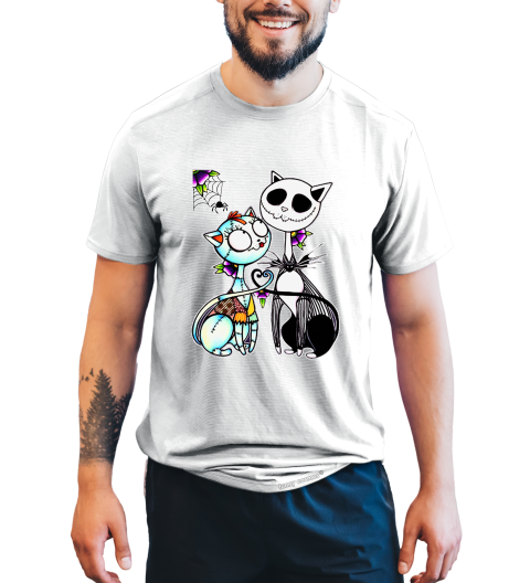 Nightmare Before Christmas T Shirt, Jack Skellington Sally Couple Cats T Shirt, Halloween Gifts,Valentine Gifts