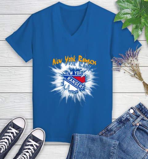 New York Rangers NHL Hockey Adoring Fan Rip Sports Women's V-Neck T-Shirt 10