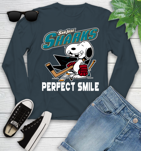 NHL San Jose Sharks Snoopy Perfect Smile The Peanuts Movie Hockey T Shirt Youth Long Sleeve 9