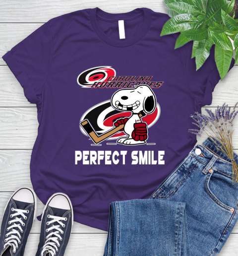 NHL Carolina Hurricanes Snoopy Perfect Smile The Peanuts Movie Hockey T Shirt Women's T-Shirt 4