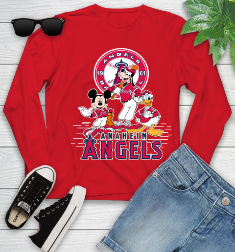 MLB Los Angeles Angels Mickey Mouse Donald Duck Goofy Baseball T Shirt Youth Long Sleeve 11