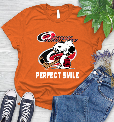 NHL Carolina Hurricanes Snoopy Perfect Smile The Peanuts Movie Hockey T Shirt Women's T-Shirt 3