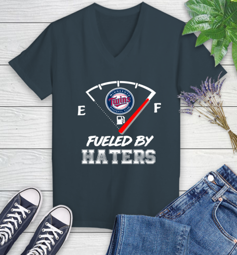 Minnesota Twins MLB Baseball Fueled By Haters Sports Women's V-Neck T-Shirt 8