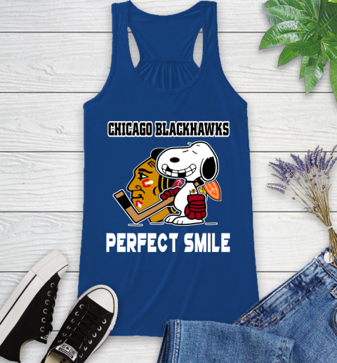 NHL Chicago Blackhawks Snoopy Perfect Smile The Peanuts Movie Hockey T Shirt Racerback Tank 8
