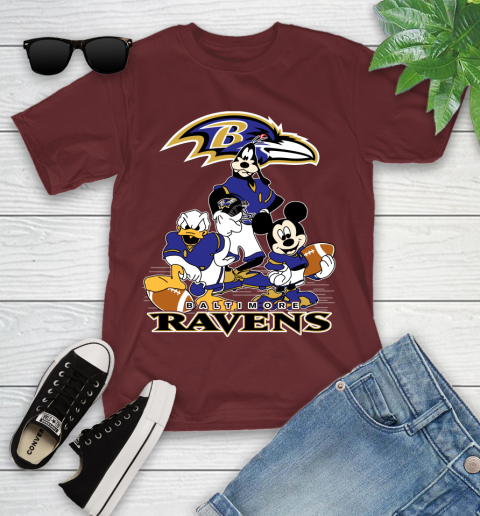 NFL Baltimore Ravens Mickey Mouse Donald Duck Goofy Football Shirt Youth T-Shirt 14