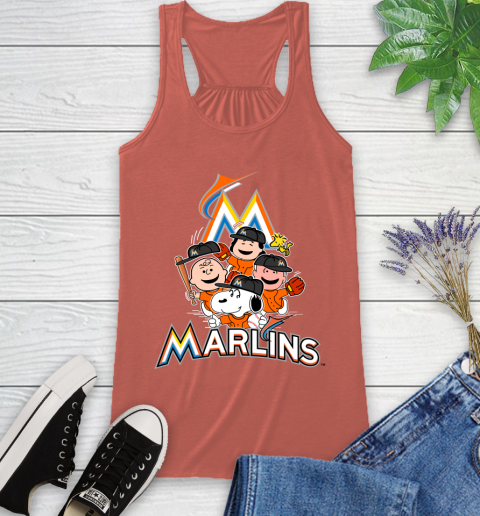 MLB Miami Marlins Snoopy Charlie Brown Woodstock The Peanuts Movie Baseball T Shirt Racerback Tank 3