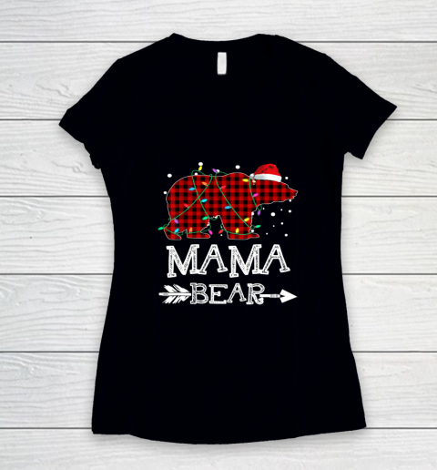 Mama Bear Christmas Pajama Red Plaid Leopard Women's V-Neck T-Shirt