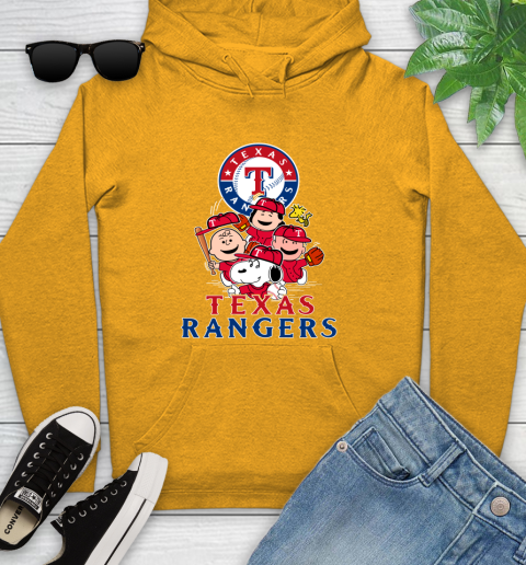 MLB Texas Rangers Snoopy Charlie Brown Woodstock The Peanuts Movie Baseball T Shirt Youth Hoodie 2