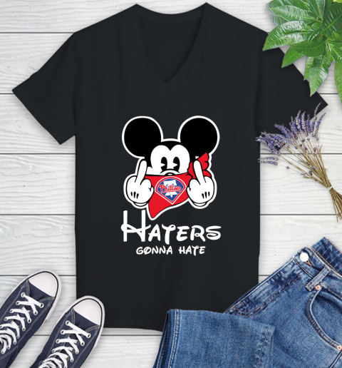 MLB Philadelphia Phillies Haters Gonna Hate Mickey Mouse Disney Baseball T Shirt_000 Women's V-Neck T-Shirt
