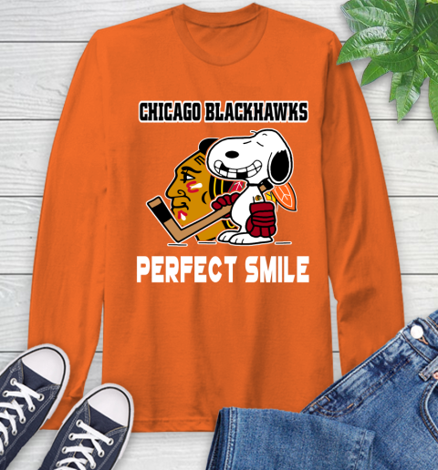 NHL Chicago Blackhawks Snoopy Perfect Smile The Peanuts Movie Hockey T Shirt Long Sleeve T-Shirt 4