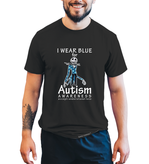 Nightmare Before Christmas T Shirt, I Wear Blue For Autism Awareness Tshirt, Jack Skellington T Shirt, Autism Awareness Gifts