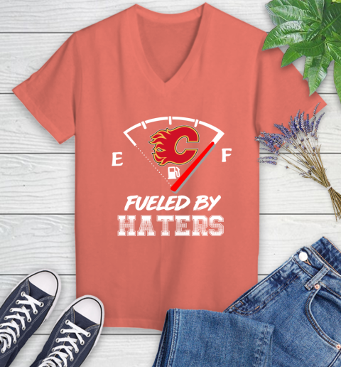 Calgary Flames NHL Hockey Fueled By Haters Sports Women's V-Neck T-Shirt 6