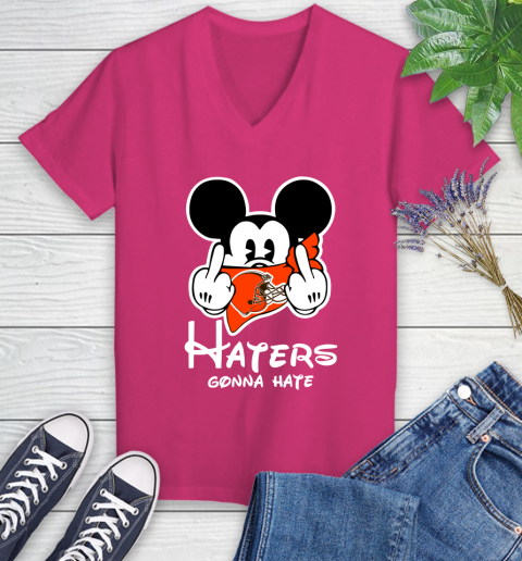 NFL Cleveland Browns Haters Gonna Hate Mickey Mouse Disney Football T Shirt Women's V-Neck T-Shirt 9
