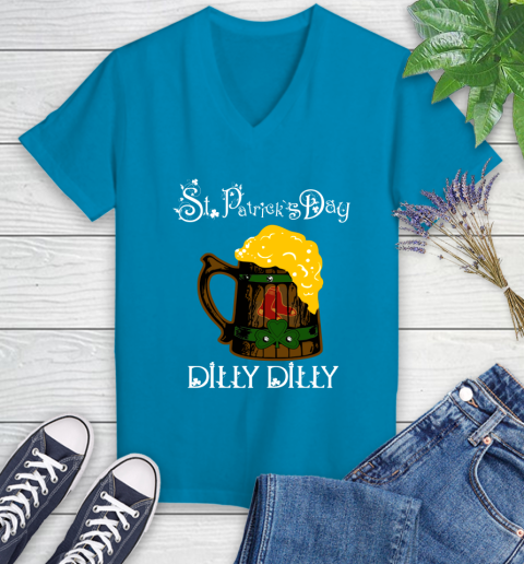 MLB Boston Red Sox St Patrick's Day Dilly Dilly Beer Baseball Sports Women's V-Neck T-Shirt 7