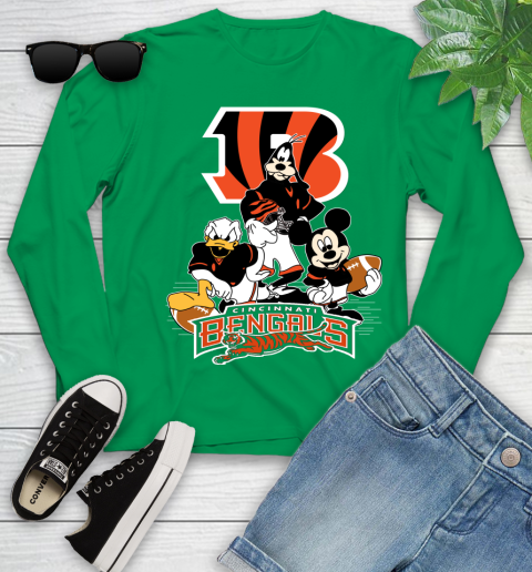 NFL Cincinnati Bengals Mickey Mouse Donald Duck Goofy Football Shirt Youth Long Sleeve 7