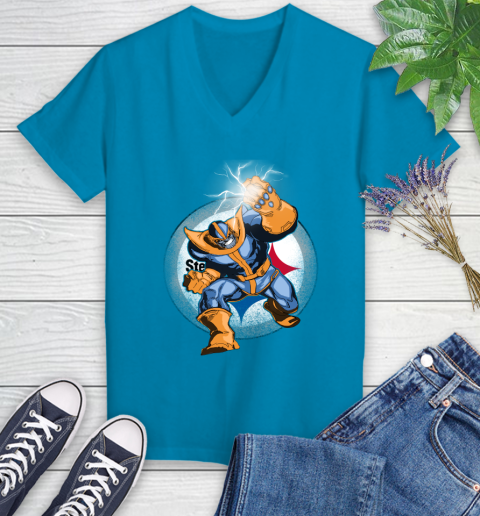 Pittsburgh Steelers NFL Football Thanos Avengers Infinity War Marvel Women's V-Neck T-Shirt 7