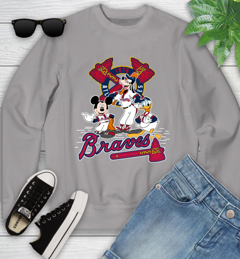 MLB Atlanta Braves Mickey Mouse Donald Duck Goofy Baseball T Shirt Youth Sweatshirt 3
