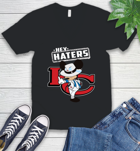 NFL Hey Haters Mickey Football Sports Kansas City Chiefs V-Neck T-Shirt