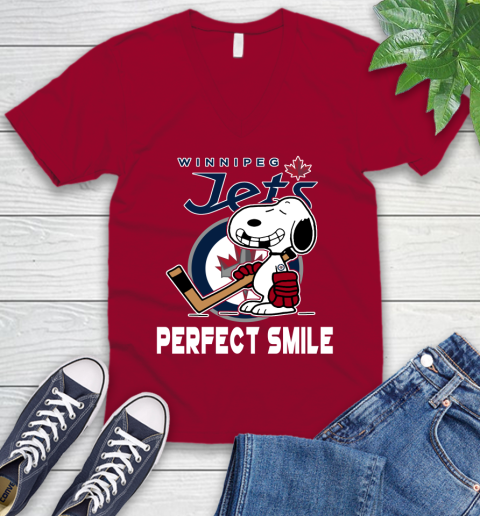 NHL Winnipeg Jets Snoopy Perfect Smile The Peanuts Movie Hockey T Shirt V-Neck T-Shirt 7