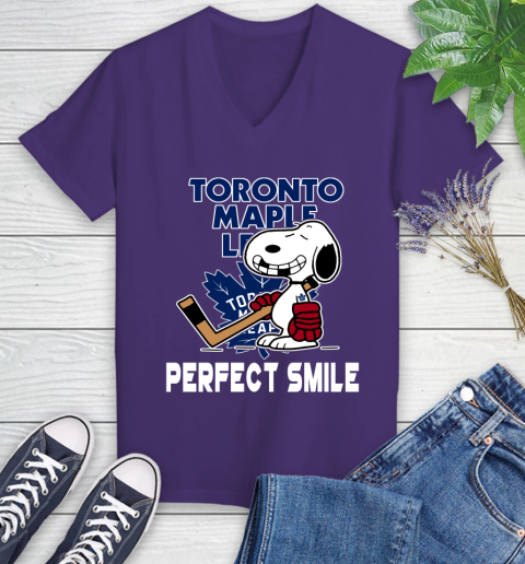 NHL Toronto Maple Leafs Snoopy Perfect Smile The Peanuts Movie Hockey T Shirt Women's V-Neck T-Shirt 3