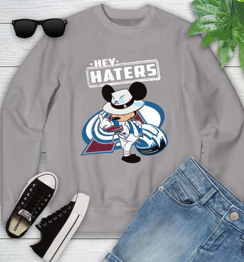 NHL Hey Haters Mickey Hockey Sports Colorado Avalanche Youth Sweatshirt 3