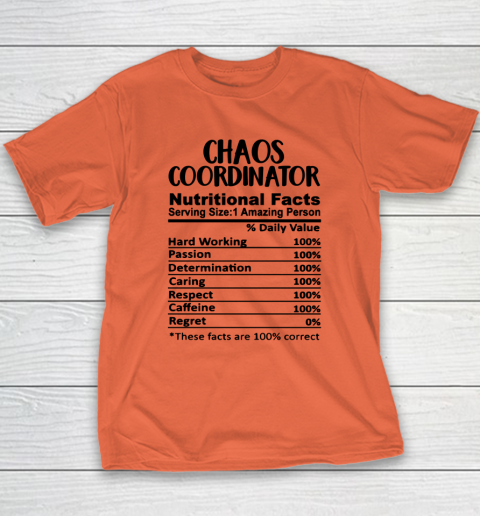 Chaos Coordinator Nutrition Facts Funny Youth T-Shirt 2