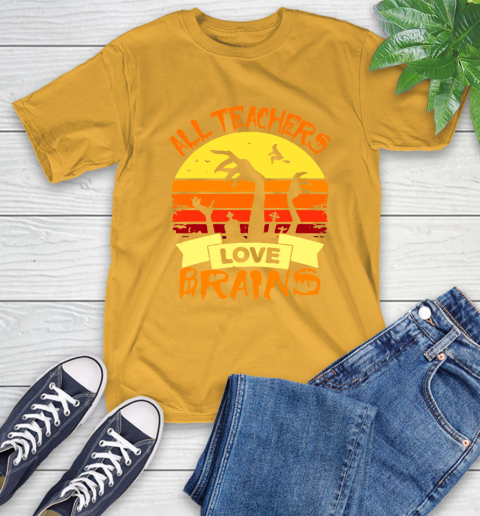 Halloween All Teachers Love Brains Sunset T-Shirt 2