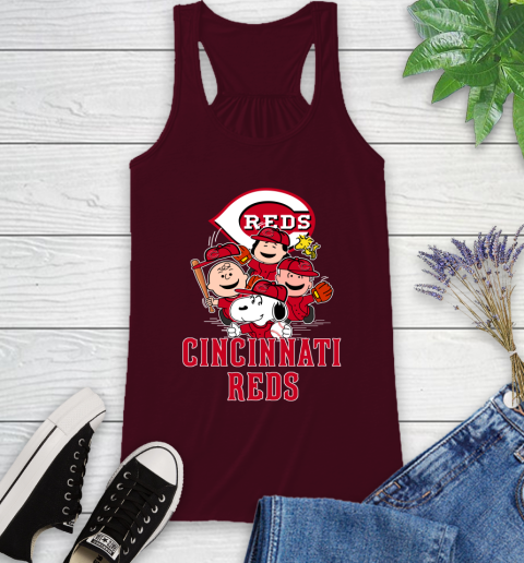 MLB Cincinnati Reds Snoopy Charlie Brown Woodstock The Peanuts Movie Baseball T Shirt_000 Racerback Tank 2
