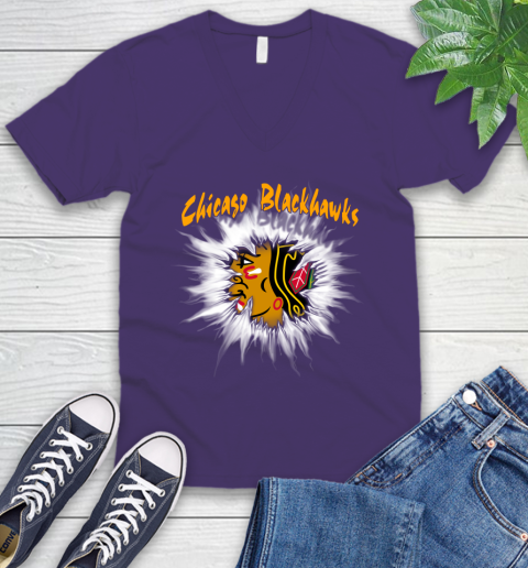 Chicago Blackhawks NHL Hockey Adoring Fan Rip Sports V-Neck T-Shirt 9