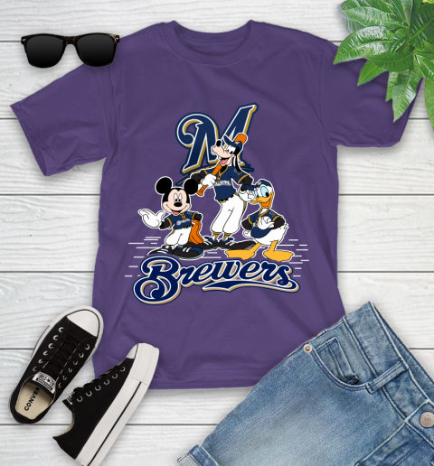 MLB Milwaukee Brewers Mickey Mouse Donald Duck Goofy Baseball T Shirt Youth T-Shirt 3