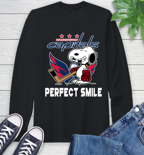 NHL Washington Capitals Snoopy Perfect Smile The Peanuts Movie Hockey T Shirt Long Sleeve T-Shirt