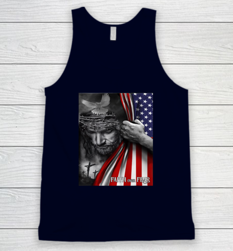 Faith Over Fear God Jesus Christian Flag 4th Of July Tank Top 2