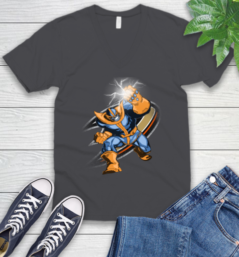Anaheim Ducks NHL Hockey Thanos Avengers Infinity War Marvel V-Neck T-Shirt 4