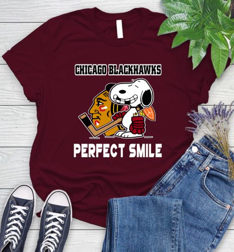 NHL Chicago Blackhawks Snoopy Perfect Smile The Peanuts Movie Hockey T Shirt Women's T-Shirt 7