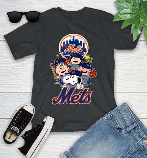 MLB New York Mets Snoopy Charlie Brown Woodstock The Peanuts Movie Baseball T Shirt Youth T-Shirt
