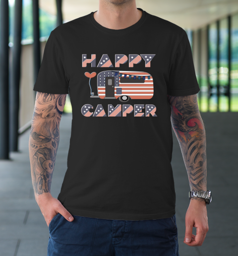 Camper USA Happy Camper USA Flag Patriotic 4th Of July America Crew T-Shirt