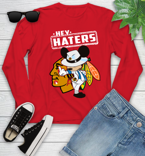 NHL Hey Haters Mickey Hockey Sports Chicago Blackhawks Youth Long Sleeve 11