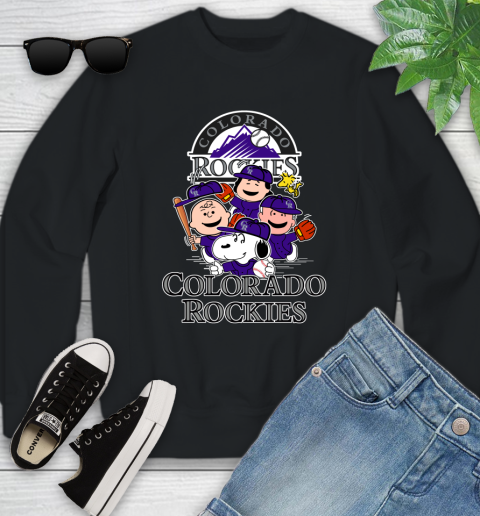 MLB Colorado Rockies Snoopy Charlie Brown Woodstock The Peanuts Movie Baseball T Shirt_000 Youth Sweatshirt