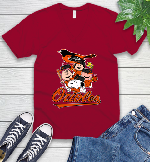 MLB Baltimore Orioles Snoopy Charlie Brown Woodstock The Peanuts Movie Baseball T Shirt_000 V-Neck T-Shirt 7