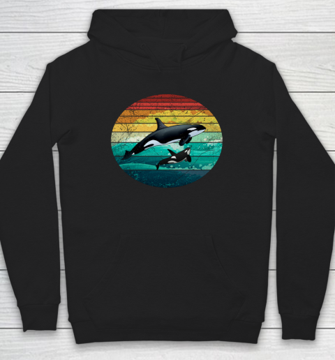 Orca Family Vintage Retro Art Killer Whale Family Hoodie