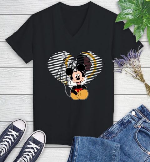 NFL Washington Redskins The Heart Mickey Mouse Disney Football T Shirt_000 Women's V-Neck T-Shirt