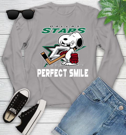 NHL Dallas Stars Snoopy Perfect Smile The Peanuts Movie Hockey T Shirt Youth Long Sleeve 5