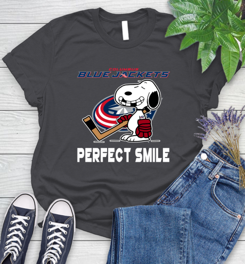 NHL Columbus Blue Jackets Snoopy Perfect Smile The Peanuts Movie Hockey T Shirt Women's T-Shirt 8