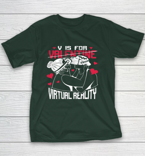 V Is For Virtual Reality Funny Valentine Couples Lovers Kiss Youth T-Shirt 3