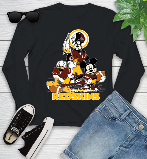 NFL Washington Redskins Mickey Mouse Donald Duck Goofy Football Shirt Youth Long Sleeve