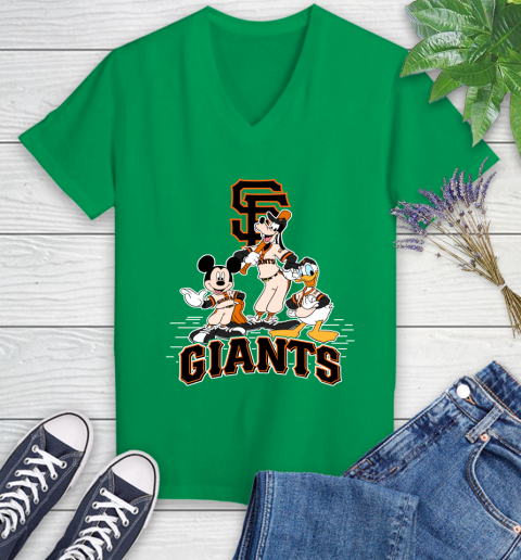 MLB San Francisco Giants Mickey Mouse Donald Duck Goofy Baseball T Shirt Women's V-Neck T-Shirt 5