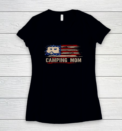 Camper USA Camping Mom American USA Flag Women's V-Neck T-Shirt
