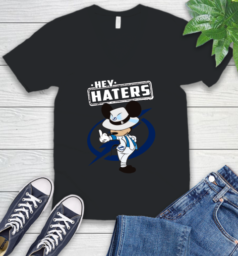 NHL Hey Haters Mickey Hockey Sports Tampa Bay Lightning V-Neck T-Shirt